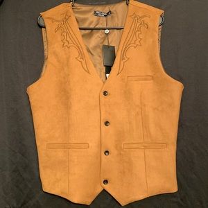 Men's Western Slim Fit Suede Embroidered Suit Vest, Size M